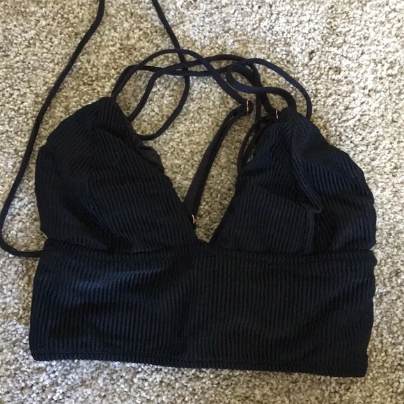 Frankie's Bikinis Other - Frankie’s Bikinis BLACK ribbed vneck bikini top